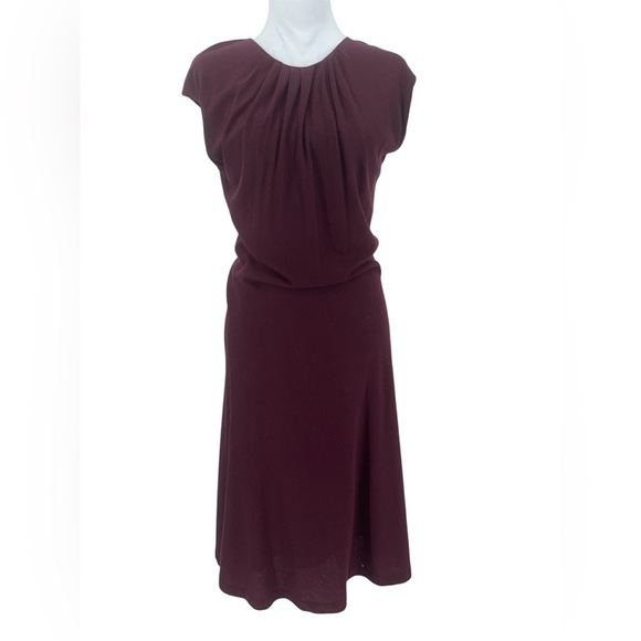 Ralph Lauren Dresses & Skirts - Ralph Lauren Women’s Burgundy Wool Blend Pleated Dress Size L Midi Elegant